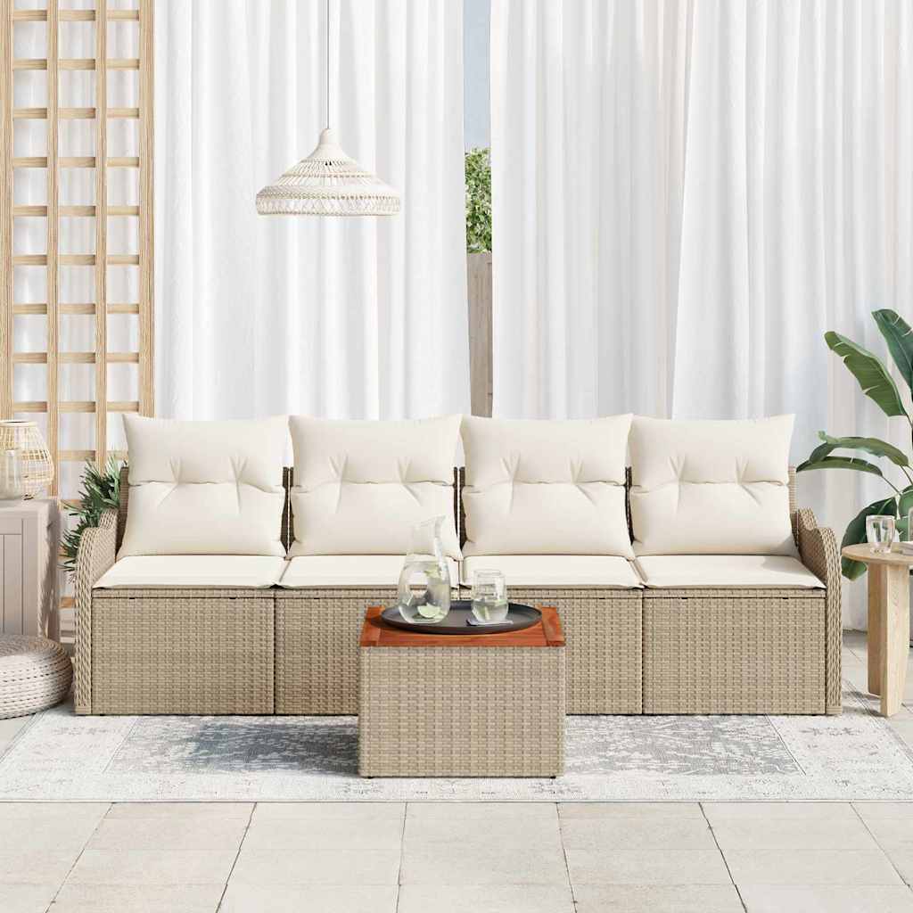 Set Divano da Giardino 5 pz 4-Numero di posti Beige e Crema