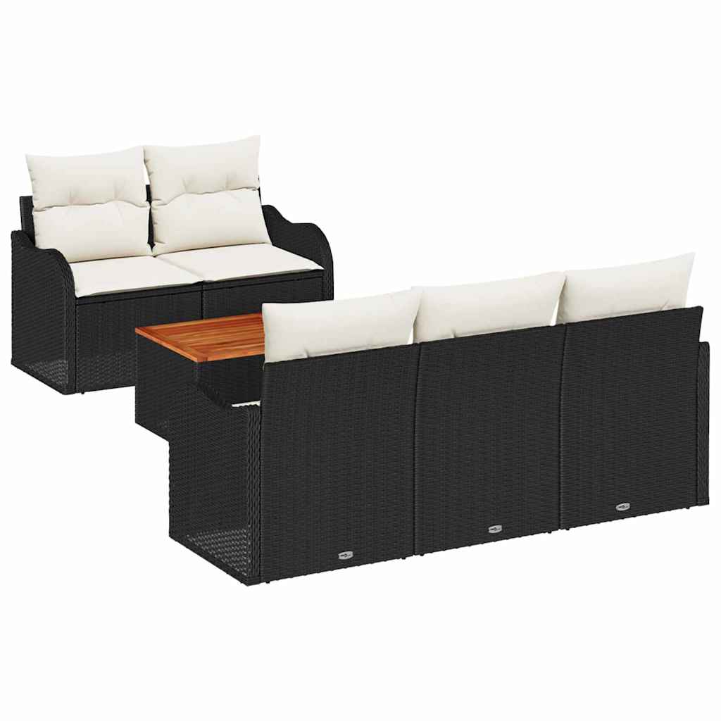 Set Divano da Giardino 6 pz 5-Numero di posti Nero e Crema