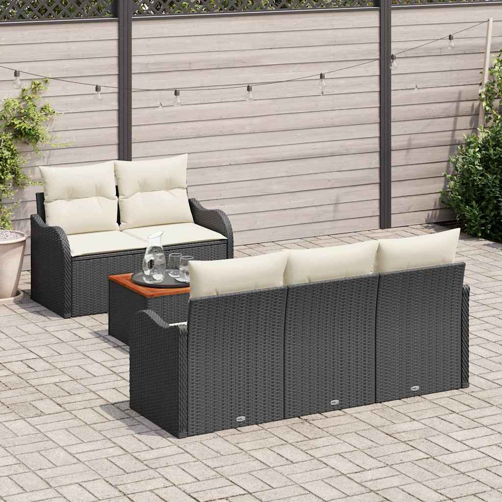 Set Divano da Giardino 6 pz 5-Numero di posti Nero e Crema