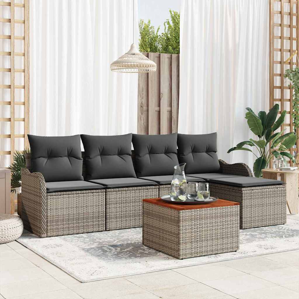 Set Divano da Giardino 6 pz Grigio polyrattan