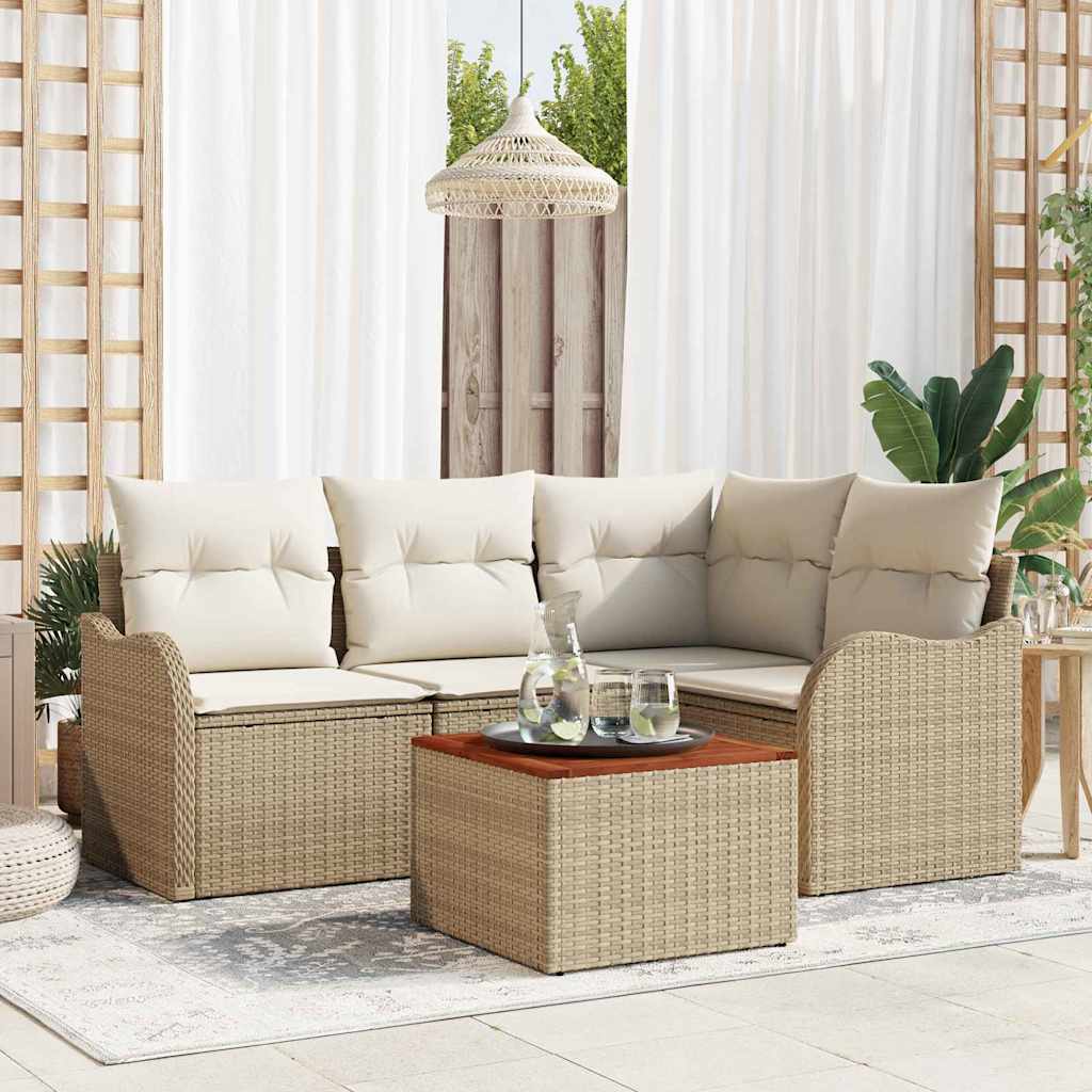 Set Divano da Giardino 5 pz Beige e Crema polyrattan
