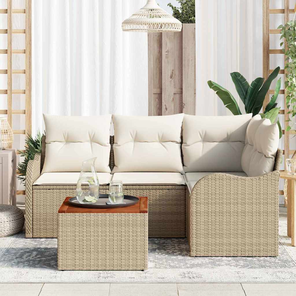 Set Divano da Giardino 5 pz Beige e Crema polyrattan