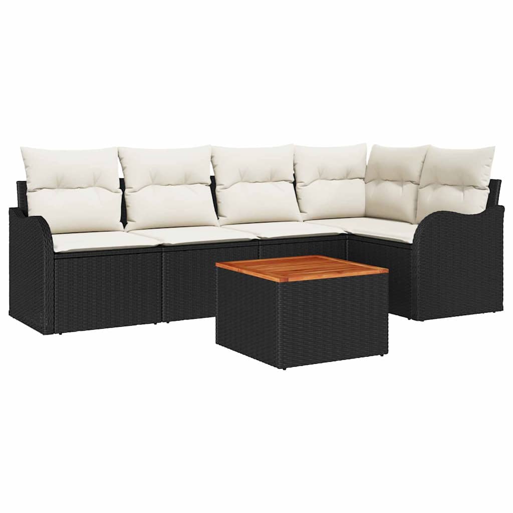 Set Divano da Giardino 6 pz Nero e Crema polyrattan