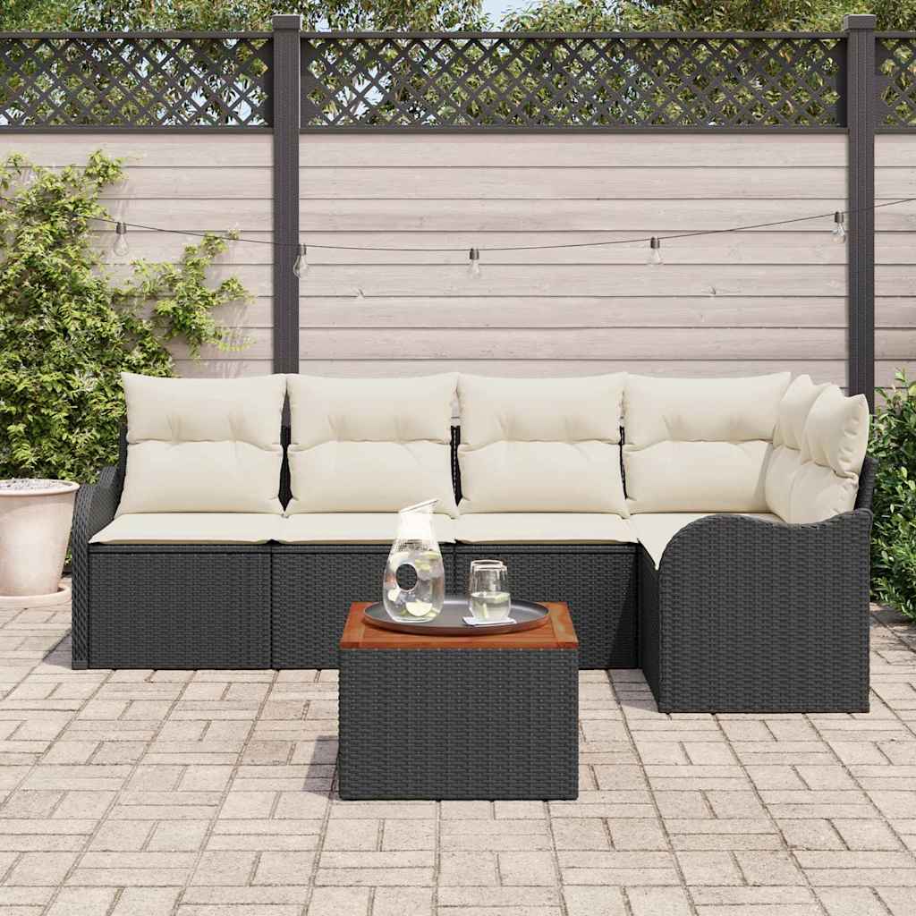 Set Divano da Giardino 6 pz Nero e Crema polyrattan
