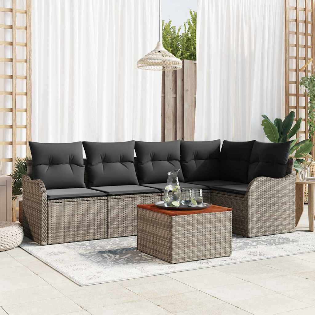 Set Divano da Giardino 6 pz Grigio polyrattan