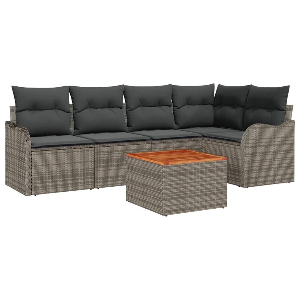 Set Divano da Giardino 6 pz Grigio polyrattan