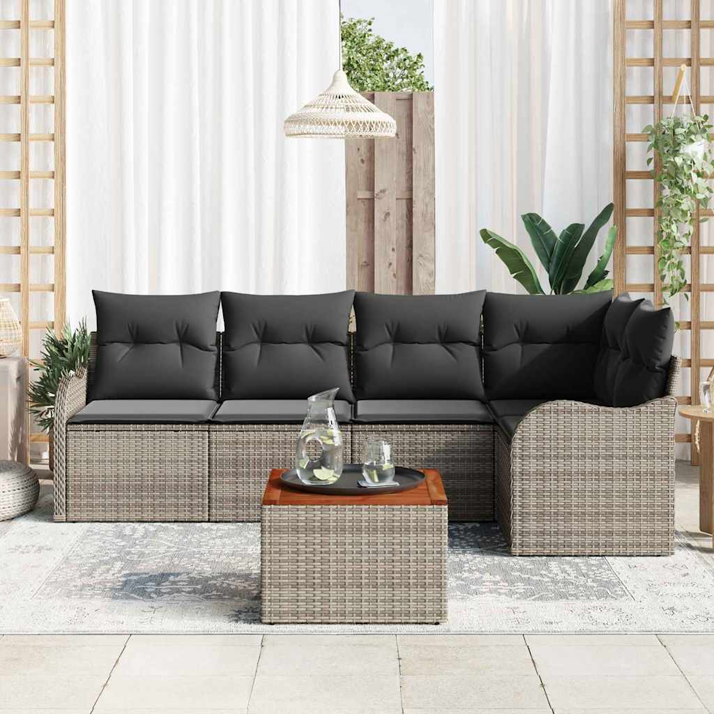 Set Divano da Giardino 6 pz Grigio polyrattan