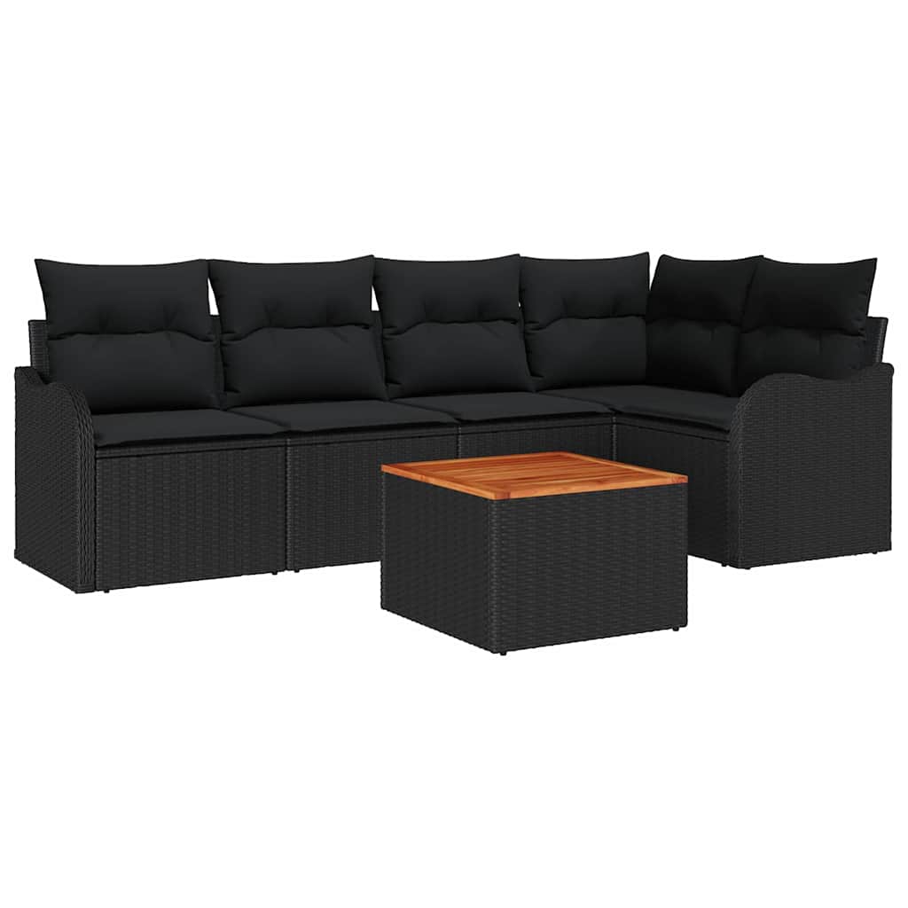 Set Divano da Giardino 6 pz Nero polyrattan