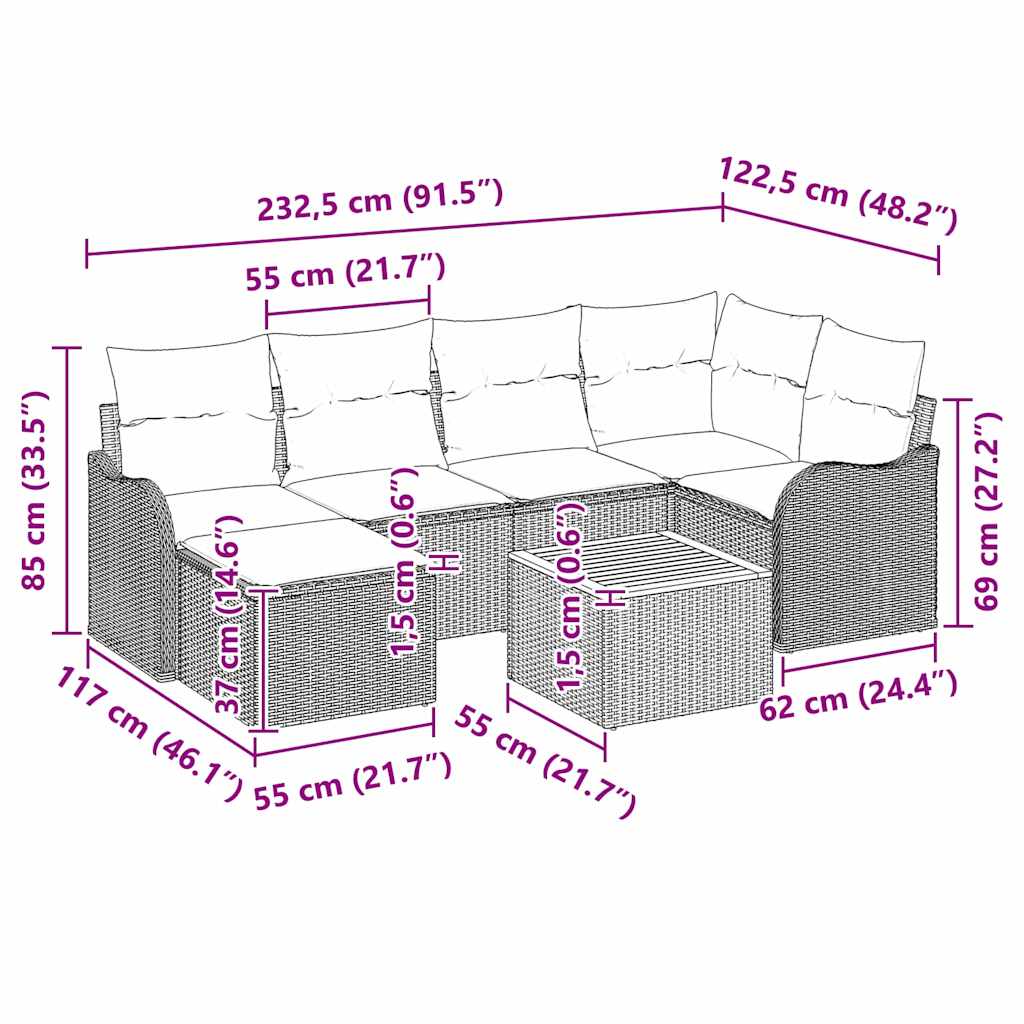 Set Divano da Giardino 7 pz Nero e Crema polyrattan