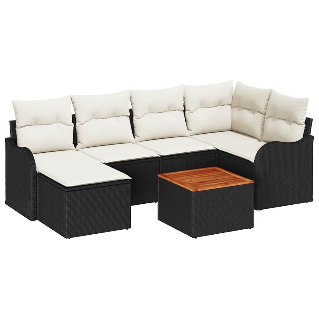 Set Divano da Giardino 7 pz Nero e Crema polyrattan