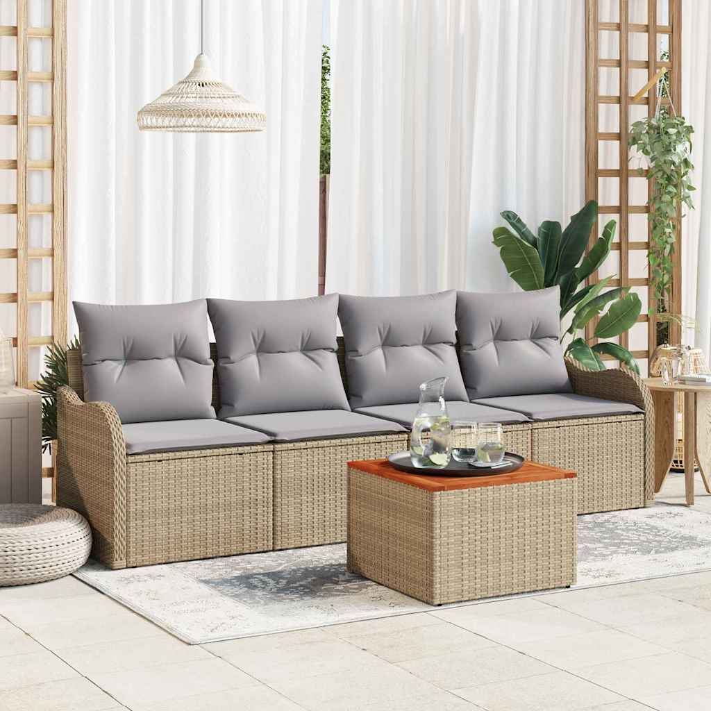 Set Divano da Giardino 5 pz Beige e Grigio Chiaro polyrattan