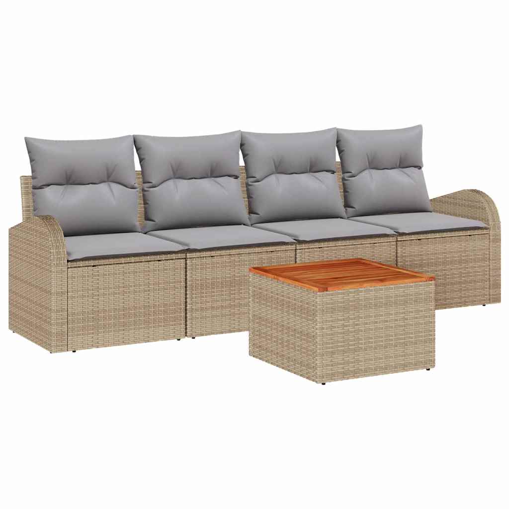 Set Divano da Giardino 5 pz Beige e Grigio Chiaro polyrattan