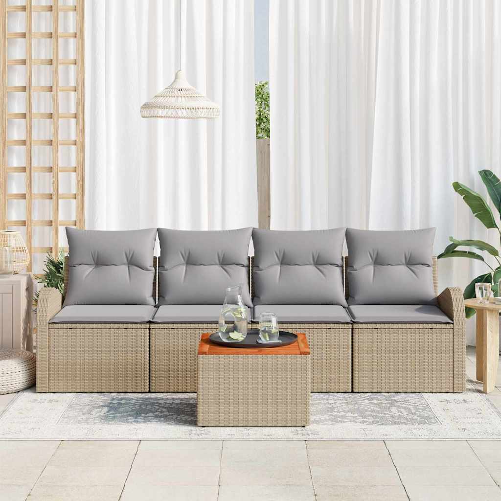Set Divano da Giardino 5 pz Beige e Grigio Chiaro polyrattan