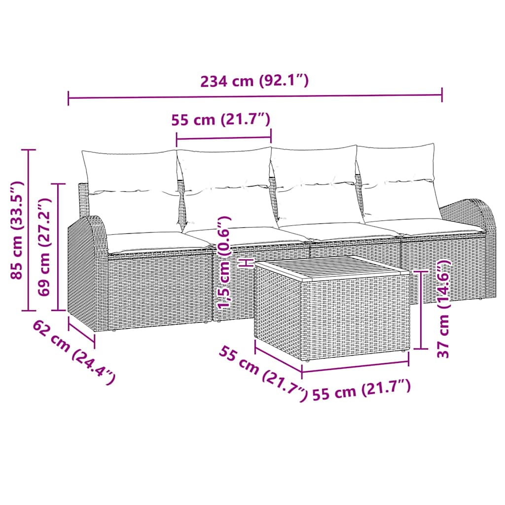 Set Divano da Giardino 5 pz Beige e Crema polyrattan
