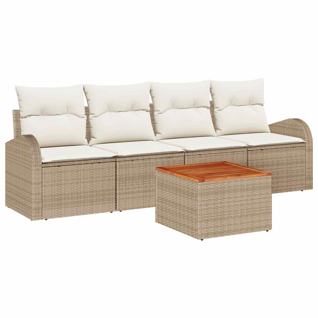 Set Divano da Giardino 5 pz Beige e Crema polyrattan