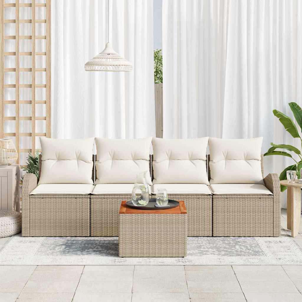 Set Divano da Giardino 5 pz Beige e Crema polyrattan