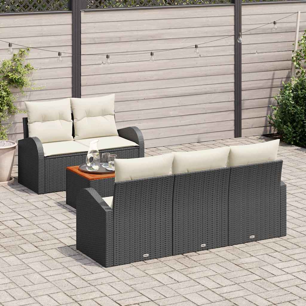 Set Divano da Giardino 6 pz Nero e Crema polyrattan
