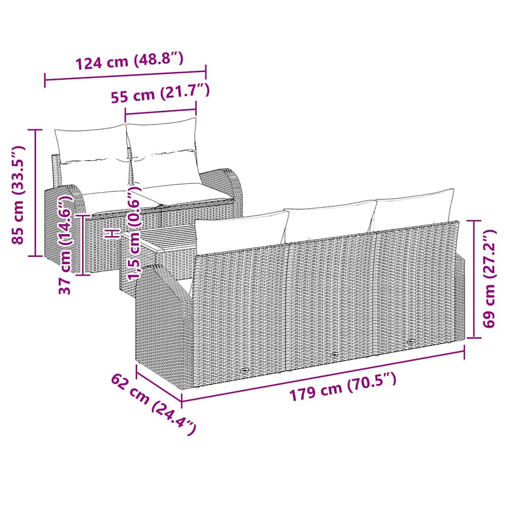 Set Divano da Giardino 6 pz Nero polyrattan