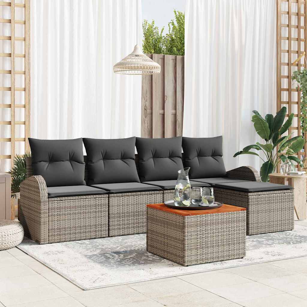 Set Divano da Giardino 6 pz Grigio polyrattan