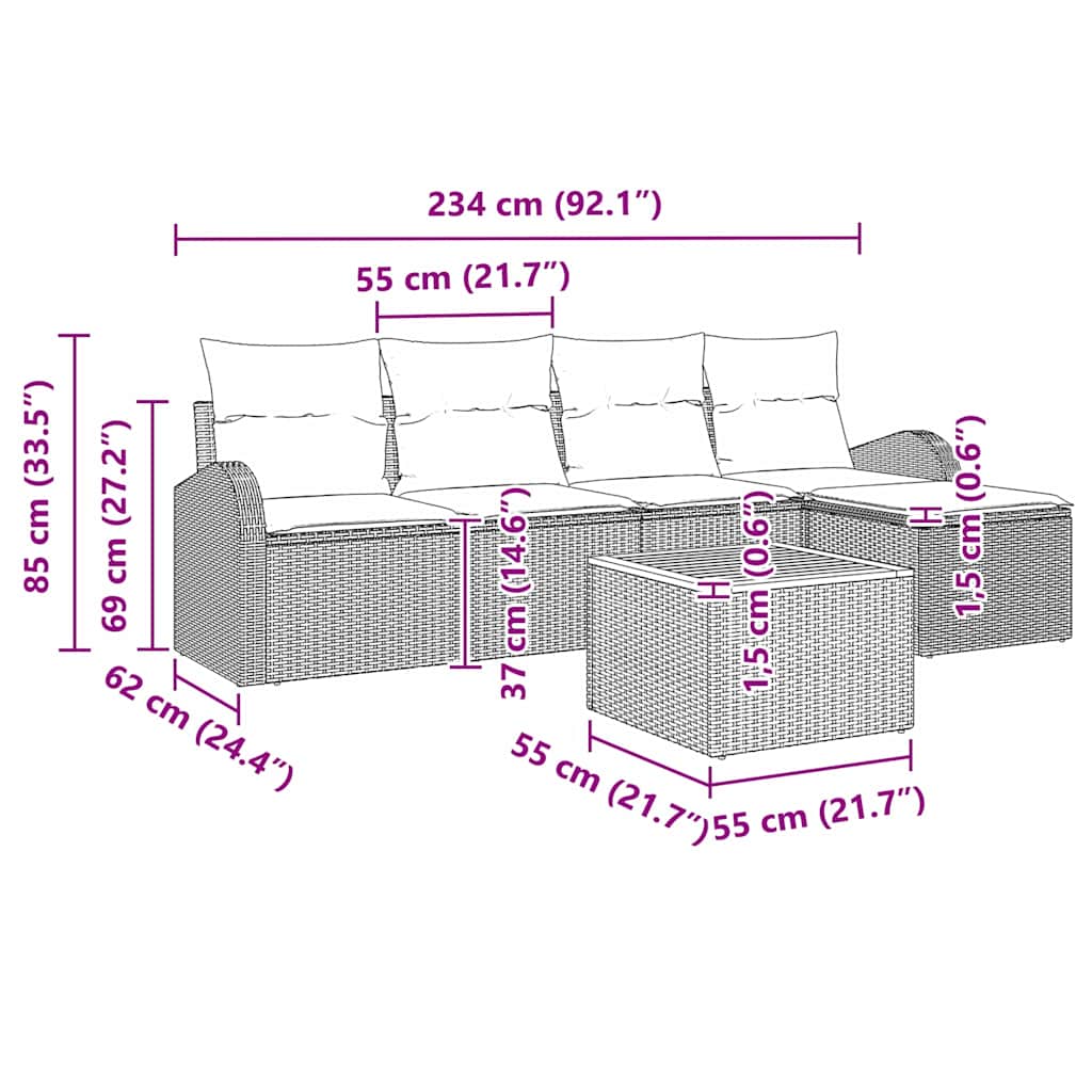 Set Divano da Giardino 6 pz Beige e Grigio Chiaro polyrattan