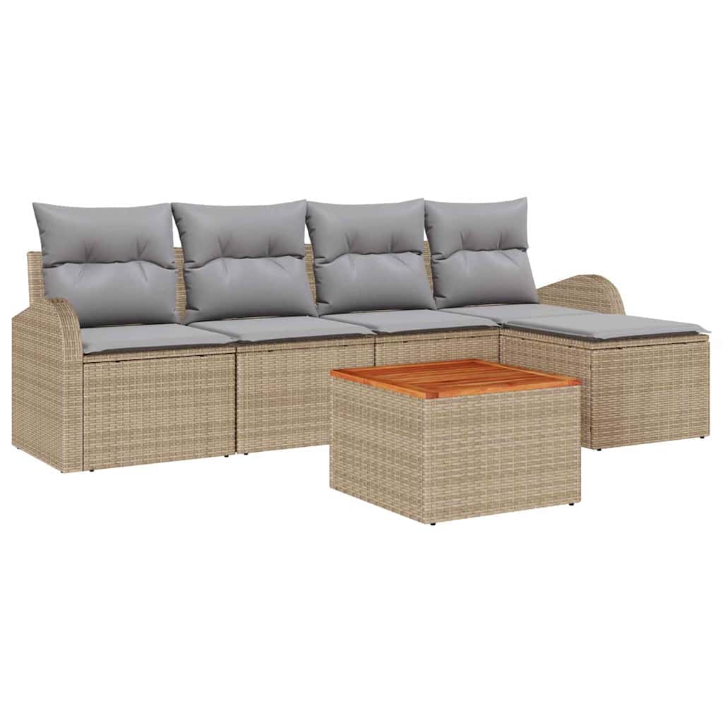 Set Divano da Giardino 6 pz Beige e Grigio Chiaro polyrattan