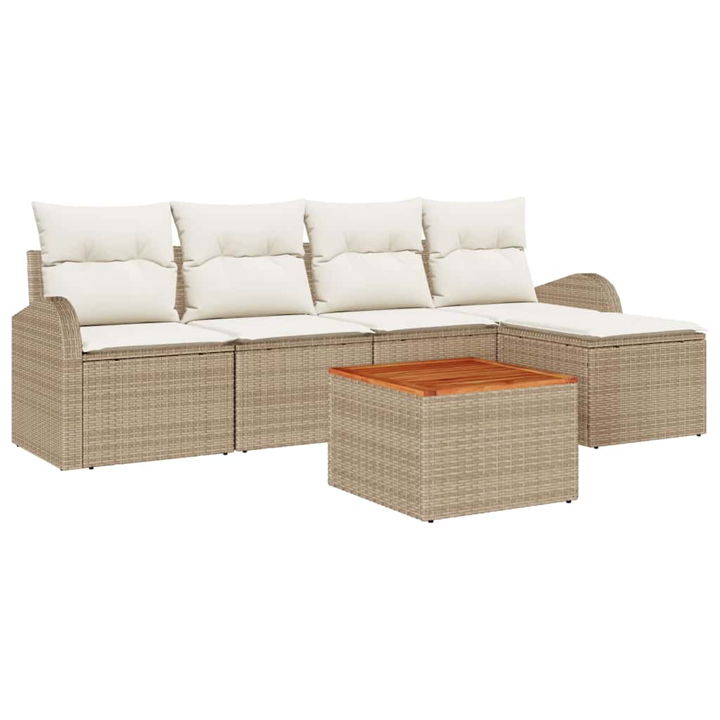 Set Divano da Giardino 6 pz Beige e Crema polyrattan