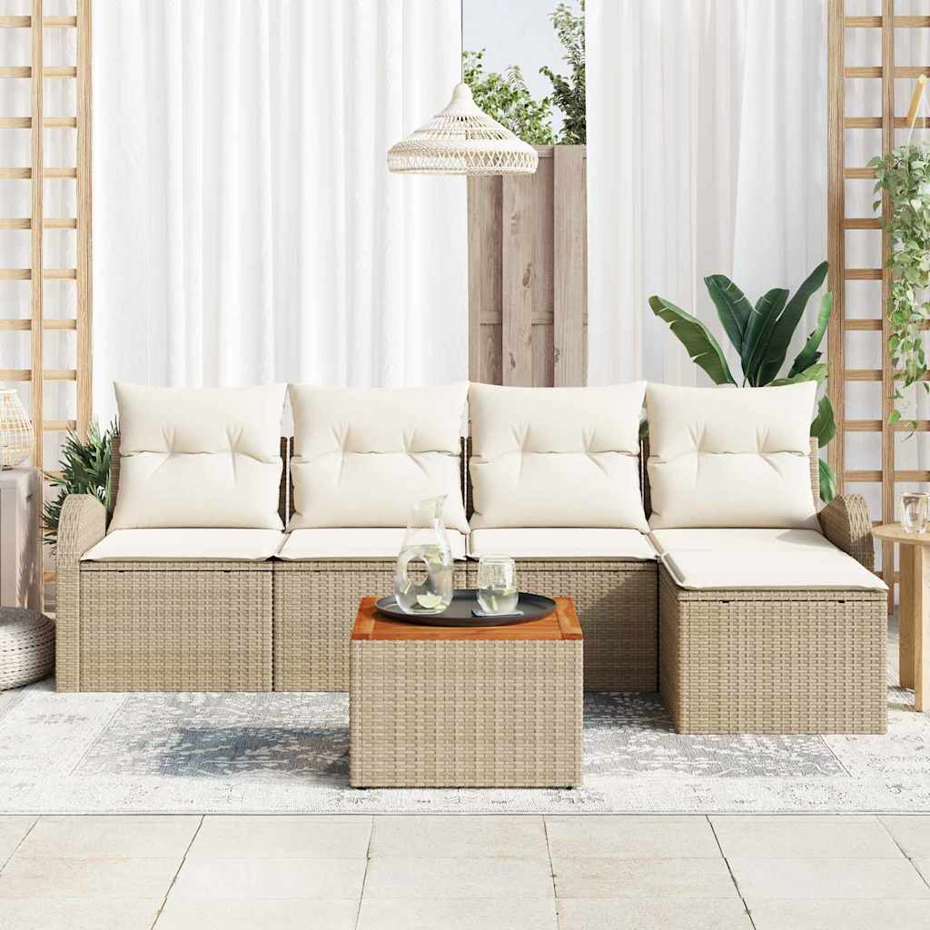 Set Divano da Giardino 6 pz Beige e Crema polyrattan