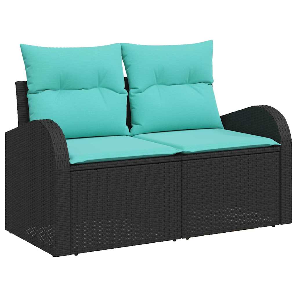 Set Divano da Giardino 6 pz Nero e Turchese polyrattan