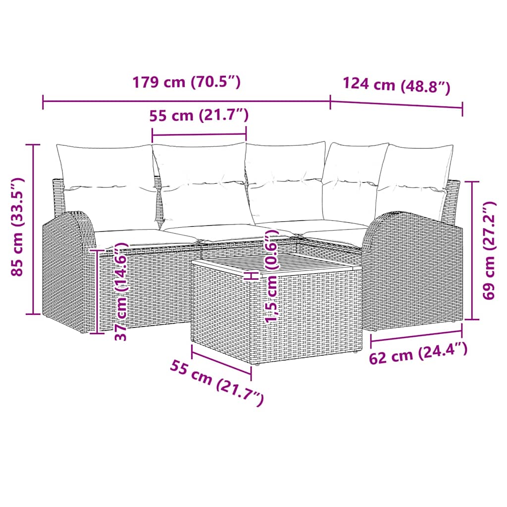 Set Divano da Giardino 5 pz Nero e Crema polyrattan