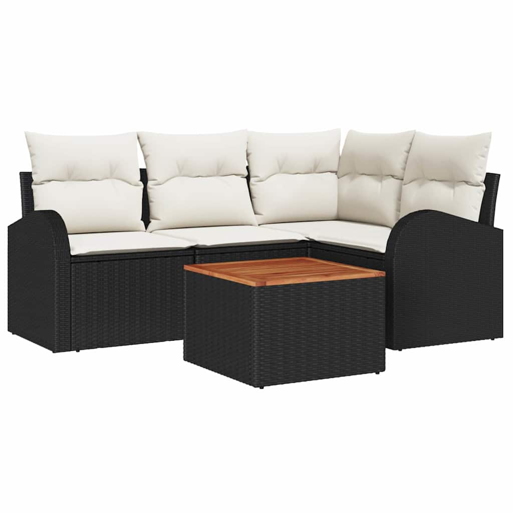 Set Divano da Giardino 5 pz Nero e Crema polyrattan