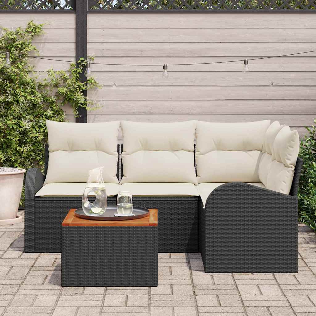 Set Divano da Giardino 5 pz Nero e Crema polyrattan