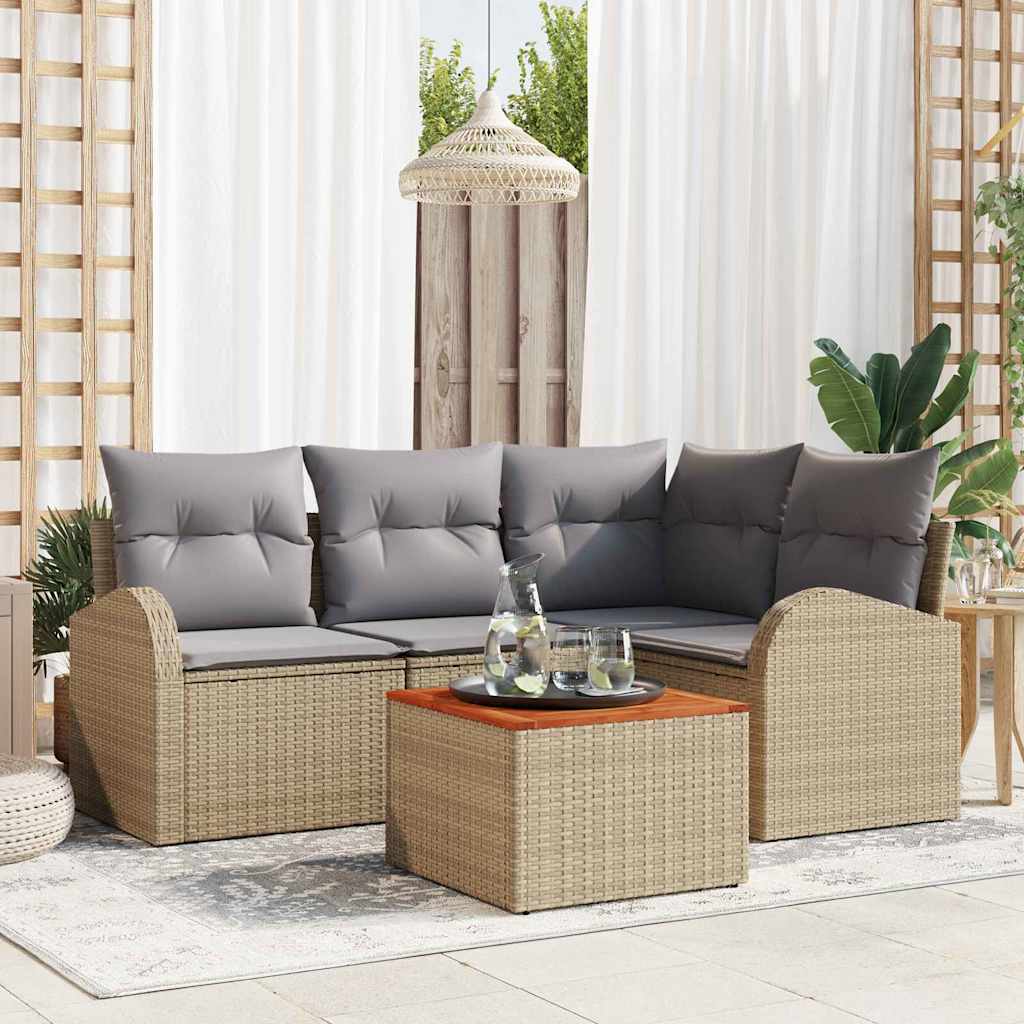 Set Divano da Giardino 5 pz Beige e Grigio Chiaro polyrattan
