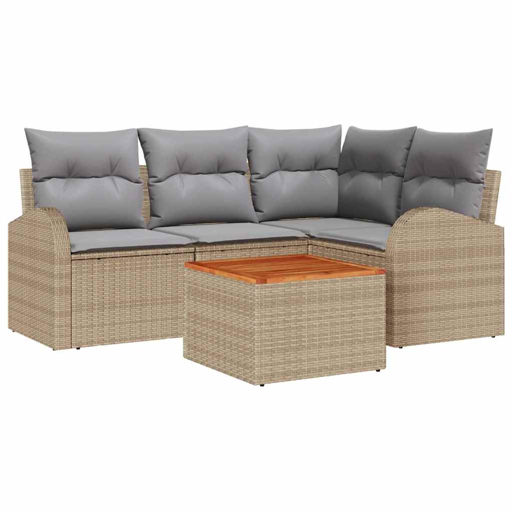 Set Divano da Giardino 5 pz Beige e Grigio Chiaro polyrattan