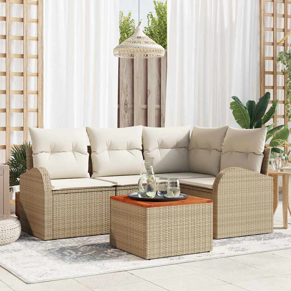 Set Divano da Giardino 5 pz Beige e Crema polyrattan