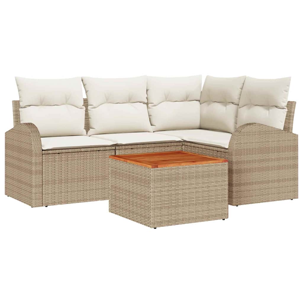 Set Divano da Giardino 5 pz Beige e Crema polyrattan