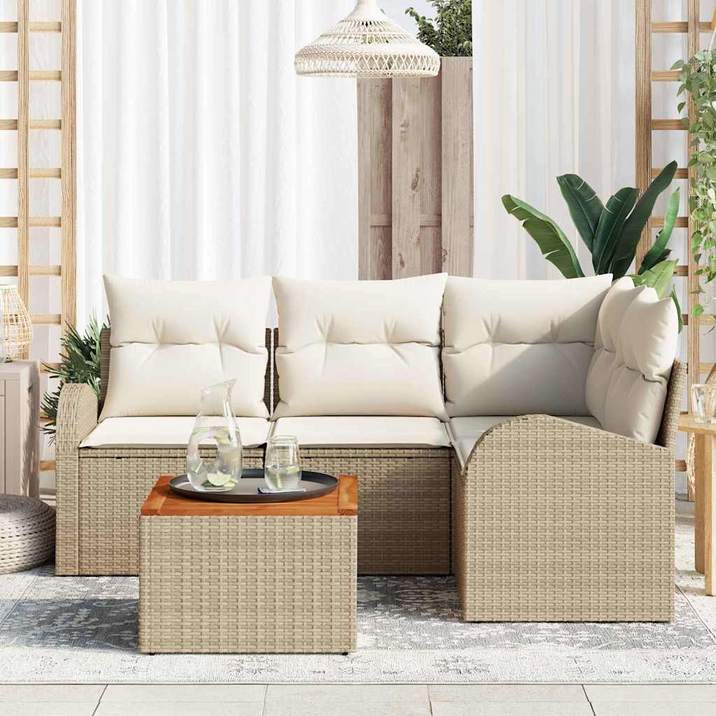 Set Divano da Giardino 5 pz Beige e Crema polyrattan