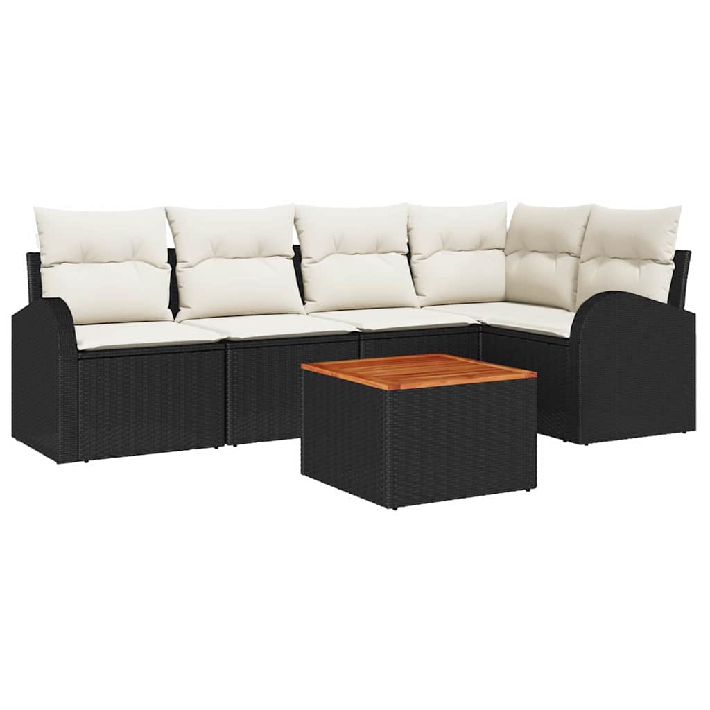 Set Divano da Giardino 6 pz Nero e Crema polyrattan