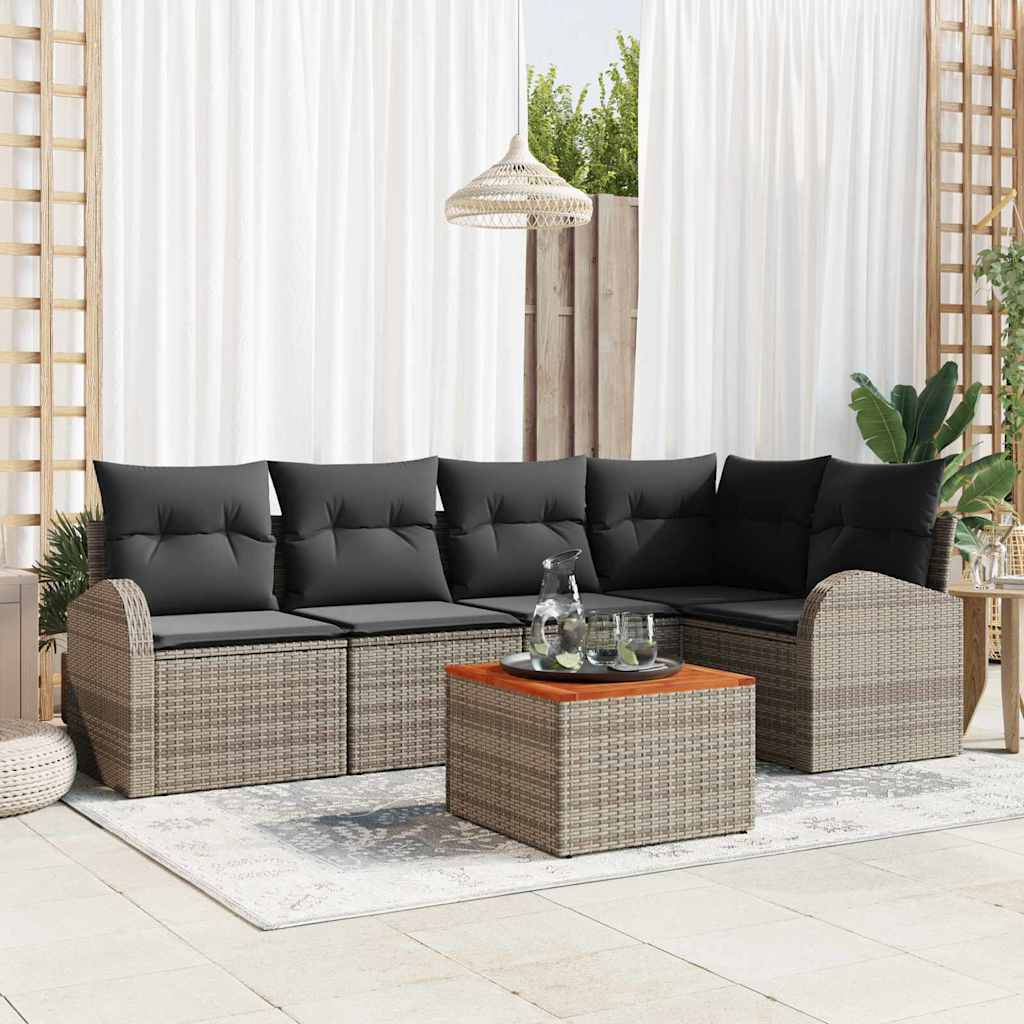 Set Divano da Giardino 6 pz Grigio polyrattan