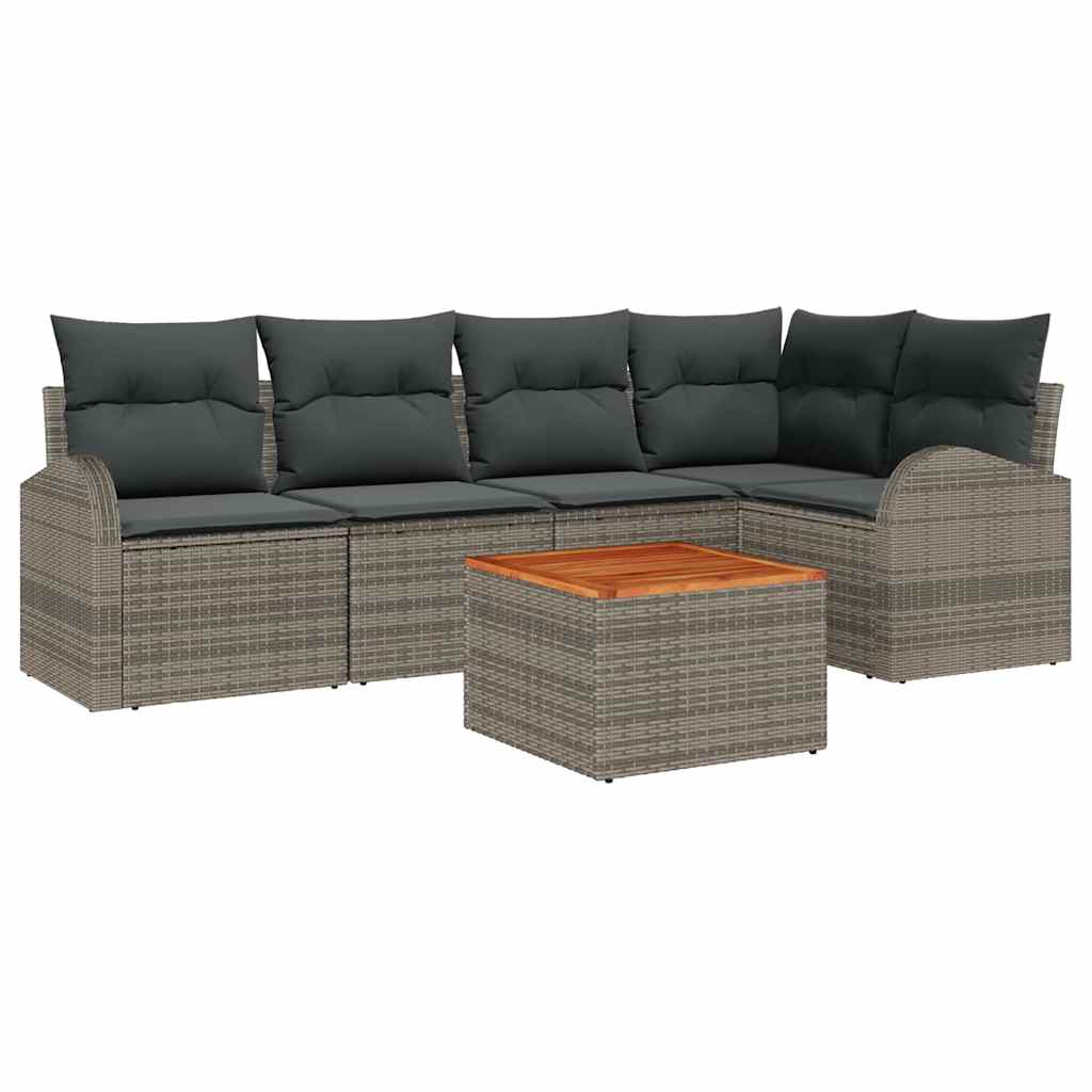 Set Divano da Giardino 6 pz Grigio polyrattan