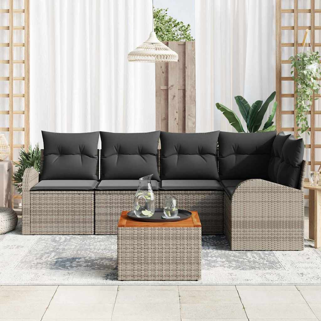 Set Divano da Giardino 6 pz Grigio polyrattan