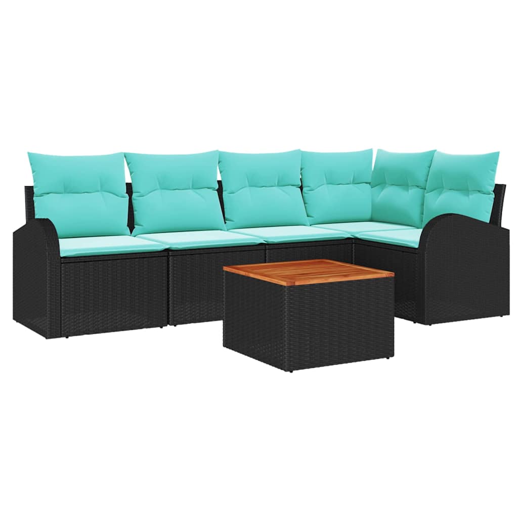 Set Divano da Giardino 6 pz Nero e Turchese polyrattan