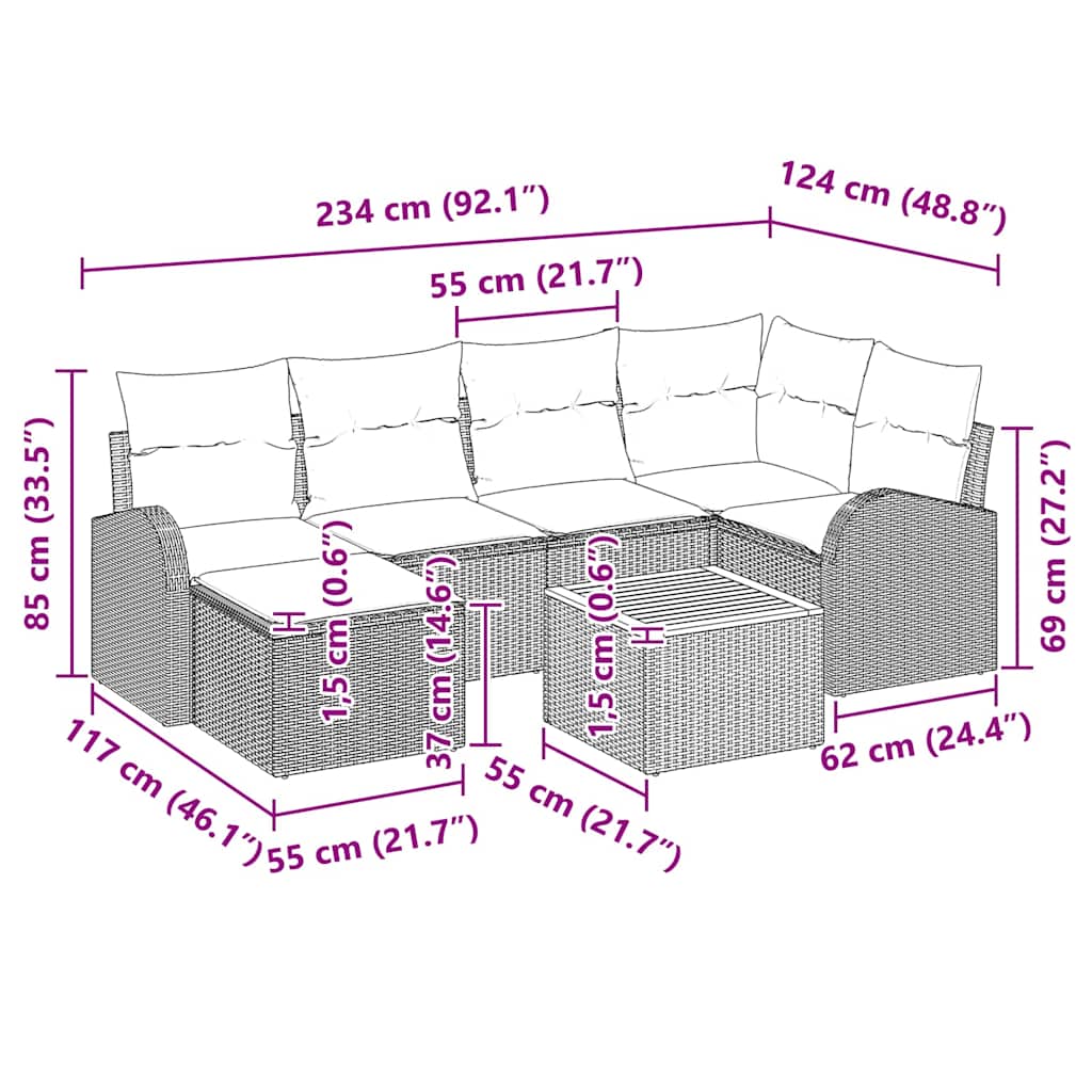 Set Divano da Giardino 7 pz Nero e Crema polyrattan