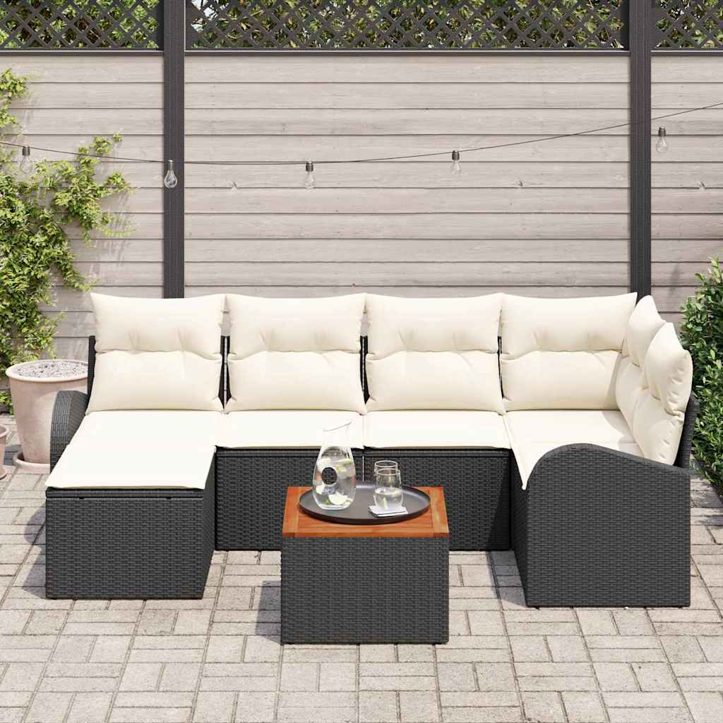 Set Divano da Giardino 7 pz Nero e Crema polyrattan