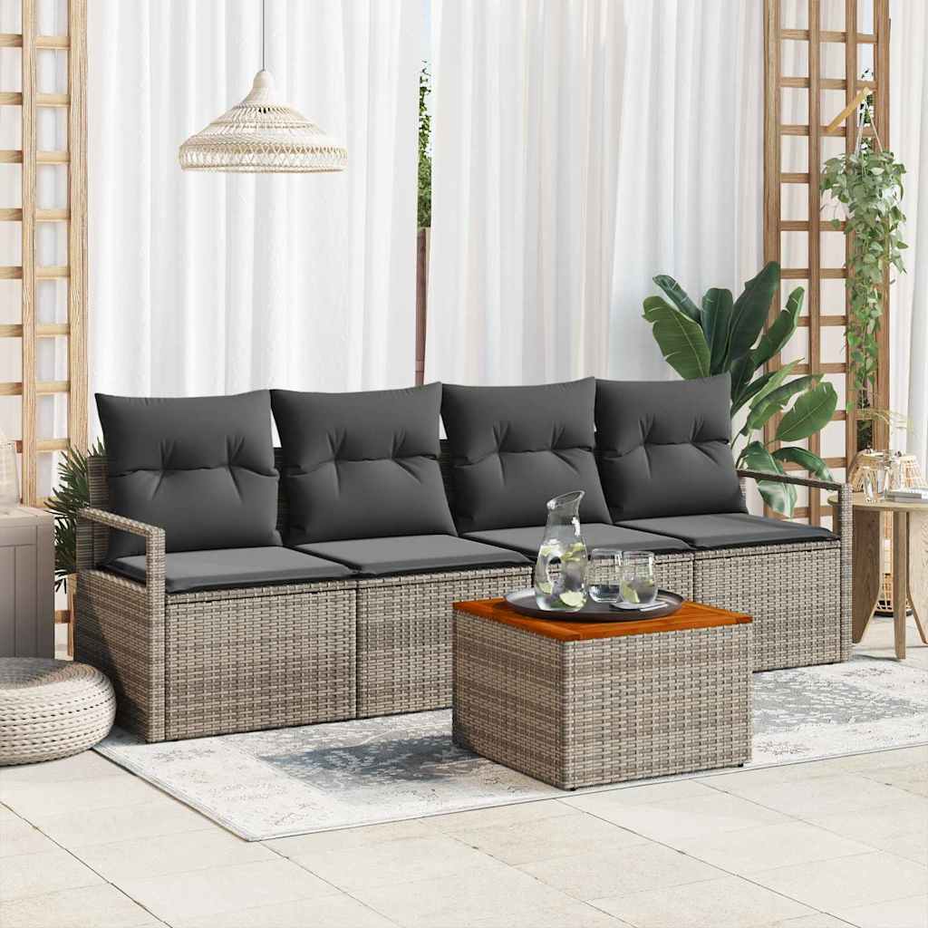 Set Divano da Giardino 5 pz Grigio polyrattan