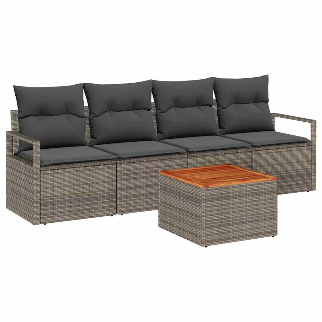 Set Divano da Giardino 5 pz Grigio polyrattan