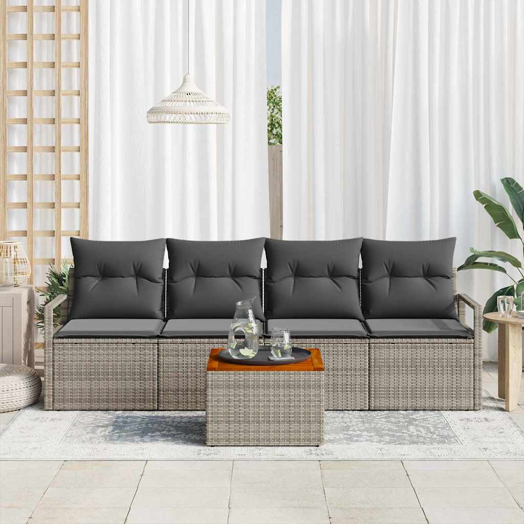 Set Divano da Giardino 5 pz Grigio polyrattan
