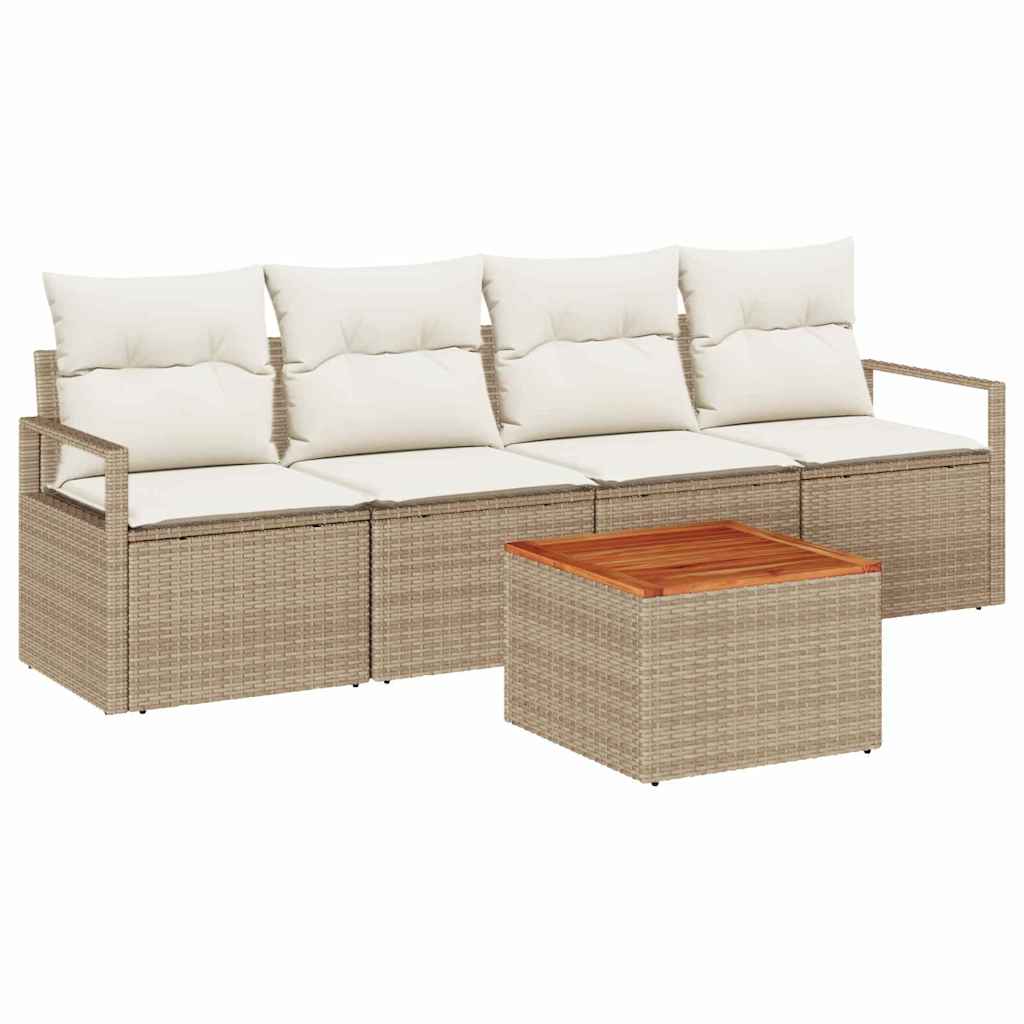 Set Divano da Giardino 5 pz Beige e Crema polyrattan