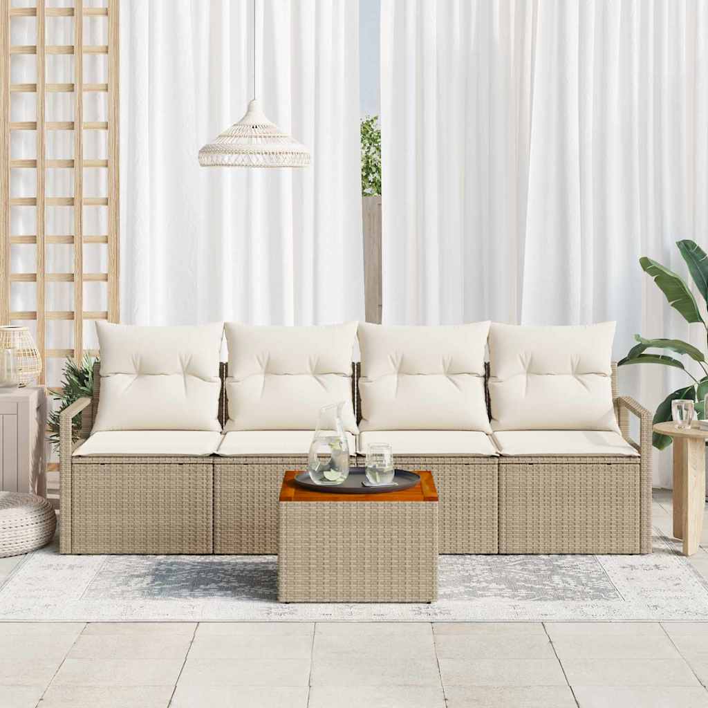 Set Divano da Giardino 5 pz Beige e Crema polyrattan