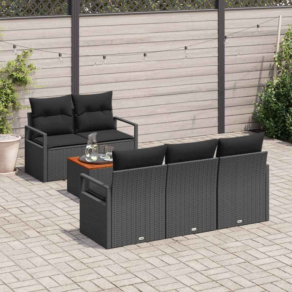 Set Divano da Giardino 6 pz Nero polyrattan