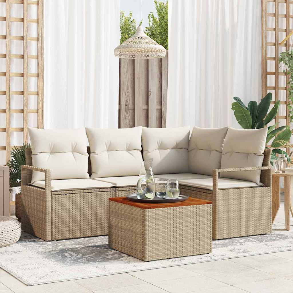 Set Divano da Giardino 5 pz Beige e Crema polyrattan